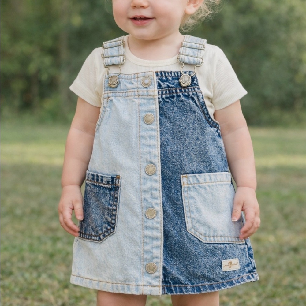7 For All Mankind denim dual wash overall buckle dress 24 months